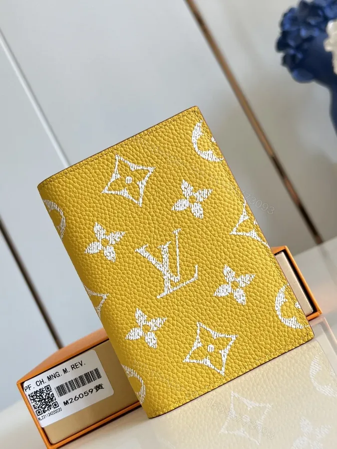View 1 of Bold Yellow Monogram Textured Wallet - Compact Luxury Wallet