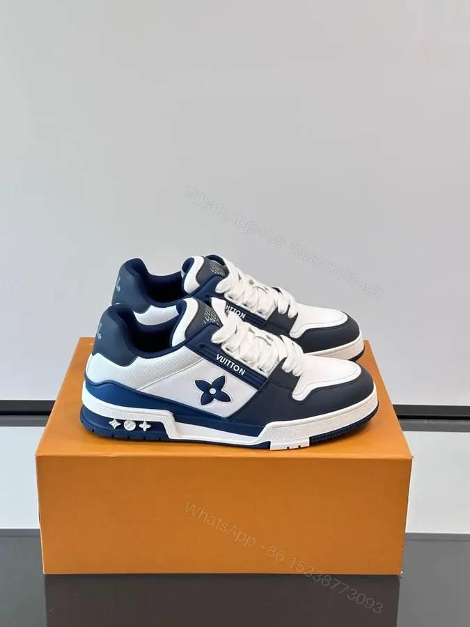 View 1 of LV Men White And Navy Leather Sneakers