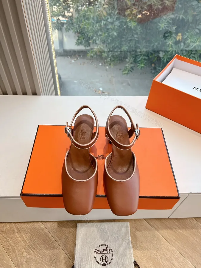 View 1 of Hermes Women Brown Leather Heels