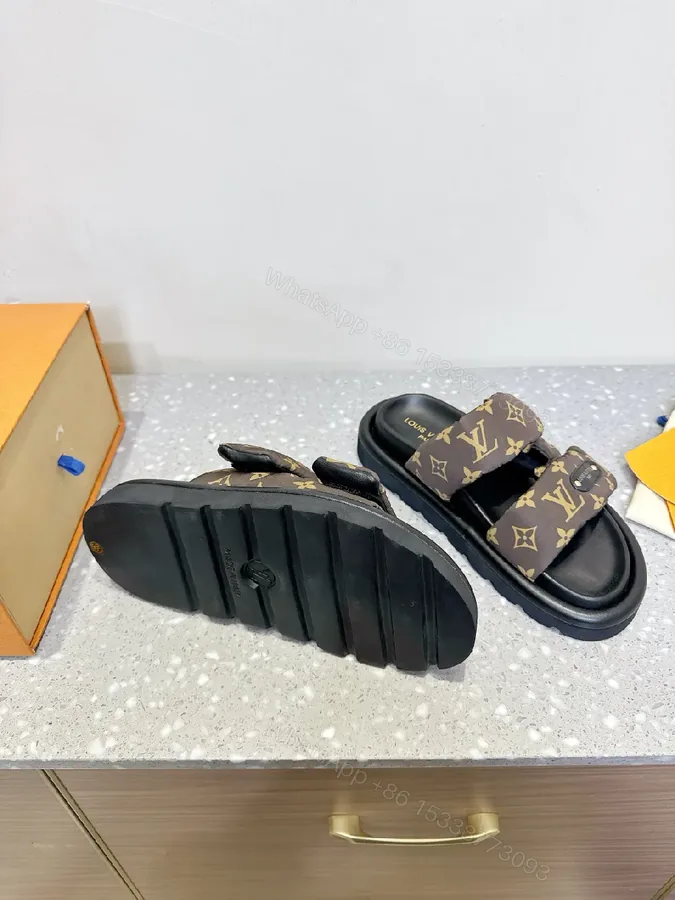 View 1 of Patterned Leather Slides: Luxe Monogram Comfort Slides