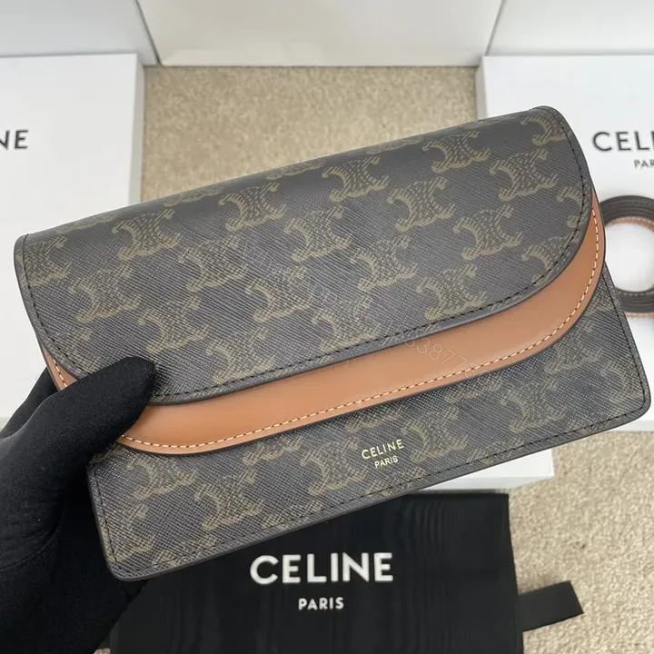 View 1 of Celine Monogram Wallet: Tan Leather, Compact, Gold Accents