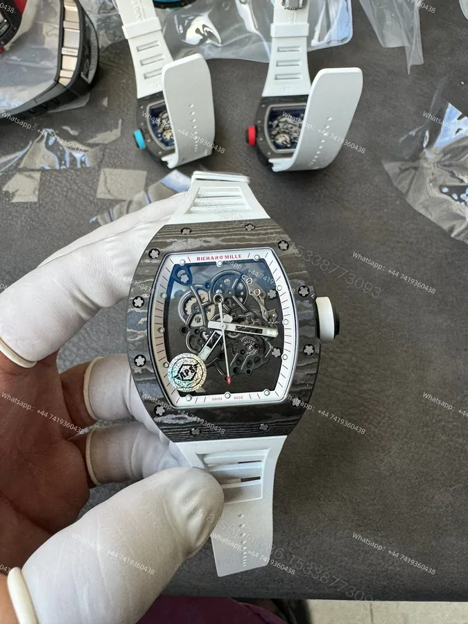 View 1 of Super Clone Richard Mille RM 055 Carbon TPT White Rubber Strap 1:1 Replica Watch