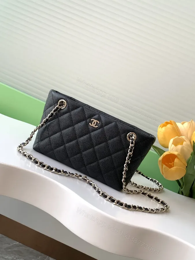 View 1 of Quilted Leather Mini Bag with Chain Strap - Black, Luxury Style