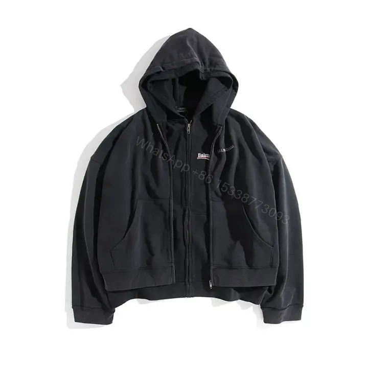 View 1 of Black Zip Hoodie Jacket: Minimalist, All-Season Layering, Durable