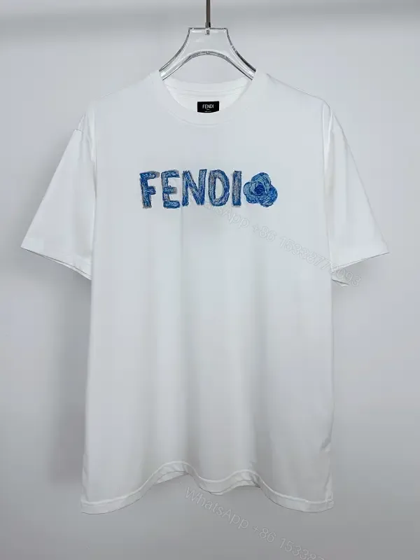 View 1 of Lightweight White Cotton Tee + Embroidered Blue Logo + Minimalist + Designer Flair + T-Shirt