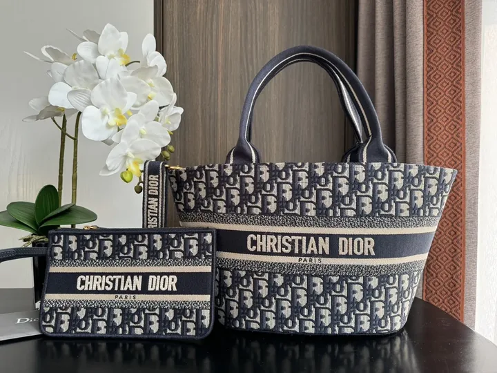 View 1 of Navy-Beige Dior Monogram Tote Set: Everyday Organization