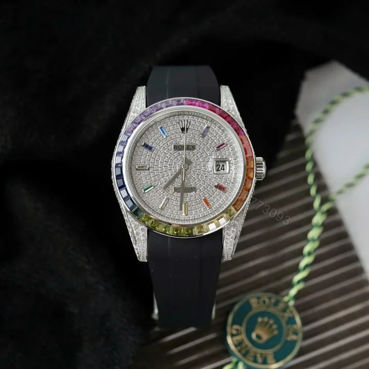 View 1 of Datejust 41mm Super Clone Rainbow Bezel Rubber Strap