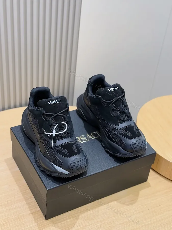 View 1 of Bold Versace-Style Black Knit Sneaker with Luxe Detailing