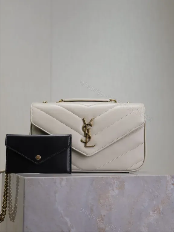 View 1 of Chic Quilted YSL-Logo Bag Set: Leather, Gold, Compact Cardholder