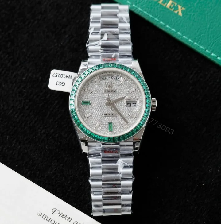 View 1 of Day-Date 40mm Super Clone Custom Moissanite Diamonds + Sapphire Baguette Men’s Watch