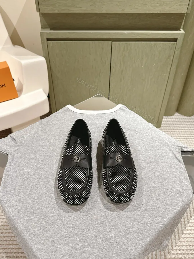 View 1 of LV Women Black White Canvas Loafers