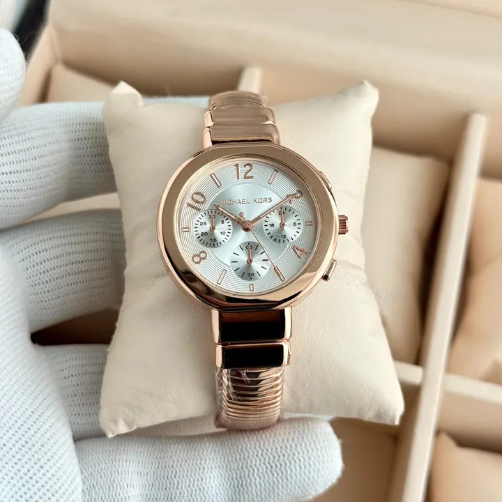 View 1 of Michael Kors Gramercy White Dial Rose Gold Kada Watch Ladies First Copy | 7A Replica