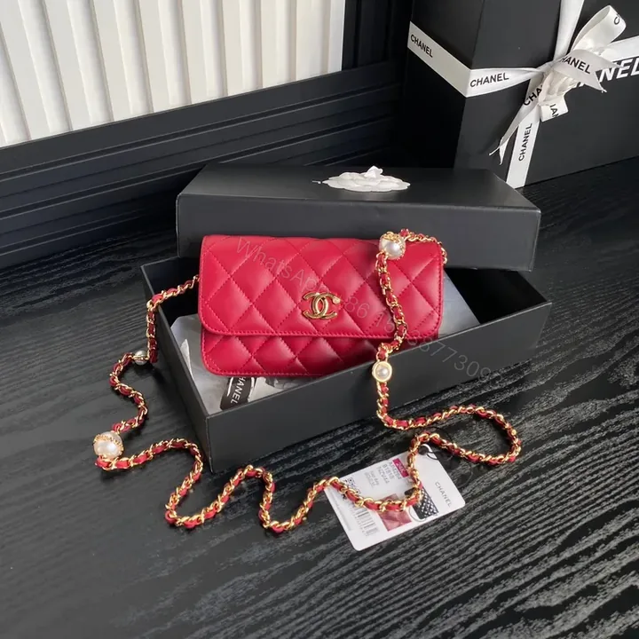 View 1 of Crimson Quilted Flap Bag: Luxe Compact Classic Chain-Charms