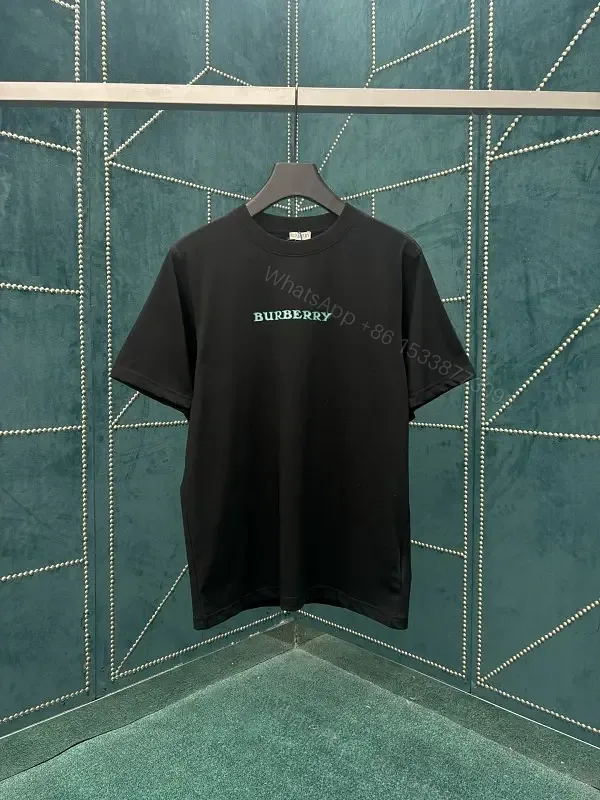 View 1 of Black Cotton Jersey T-shirt Mint-Green Burberry Logo Short Sleeve Tee