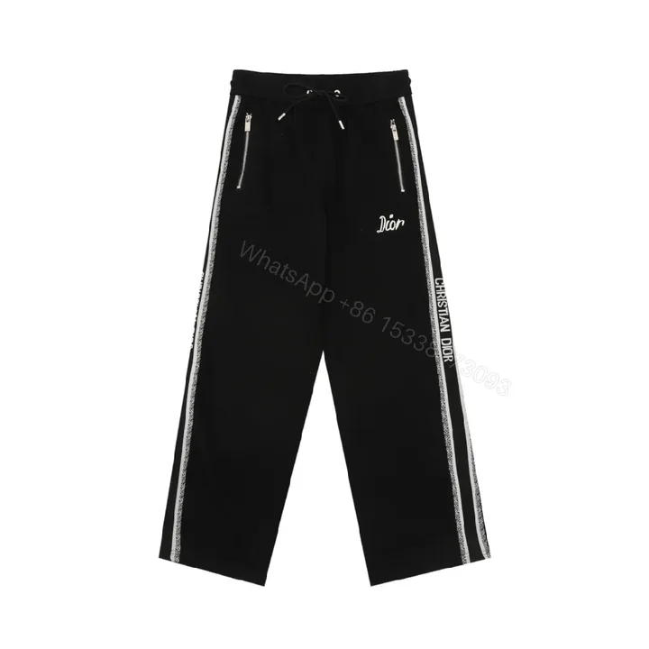 View 1 of Black Wide-Leg Track Pants with Dior Stripe Detailing