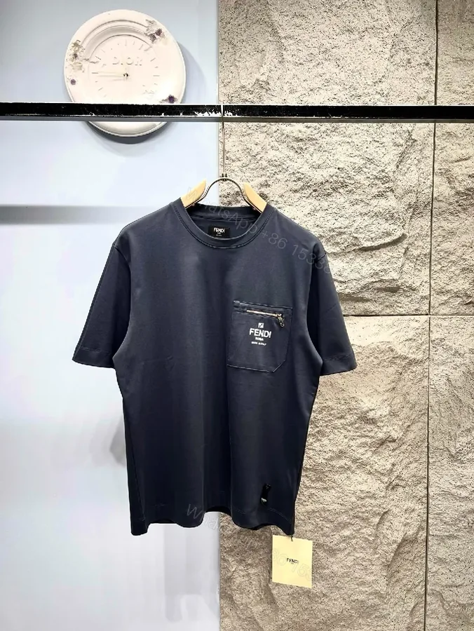 View 1 of Navy Cotton Tee with Zip Pocket, Minimalist Luxe, Casual Wear