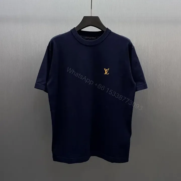 View 1 of Dark Navy Velvet-Lined Essential Tee with Gold Crest Emblem