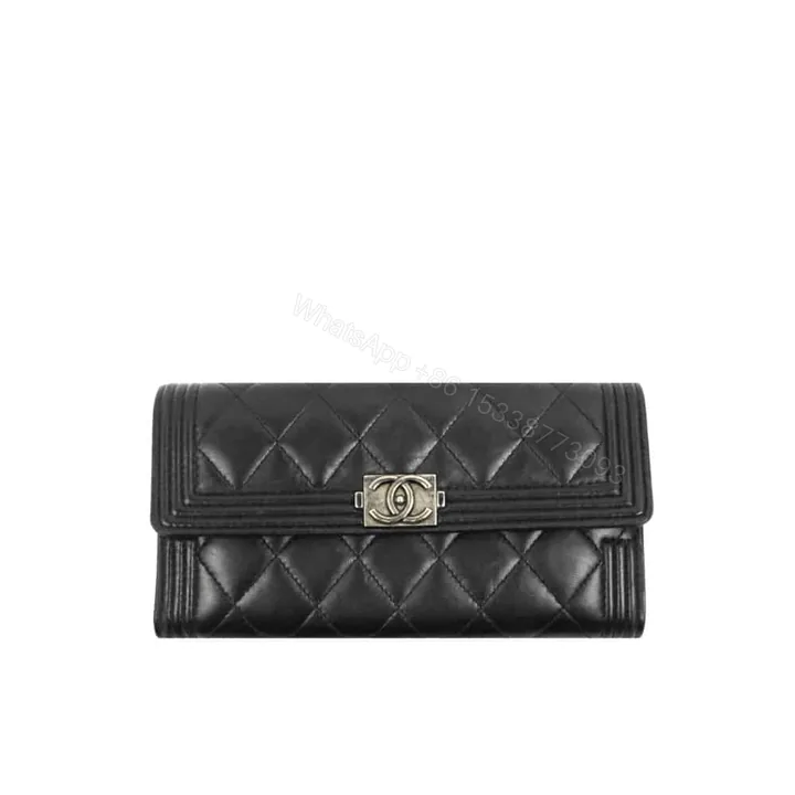 View 1 of Chanel Boy Flap Long Wallet Ruthentium Hardware Black 19Cm