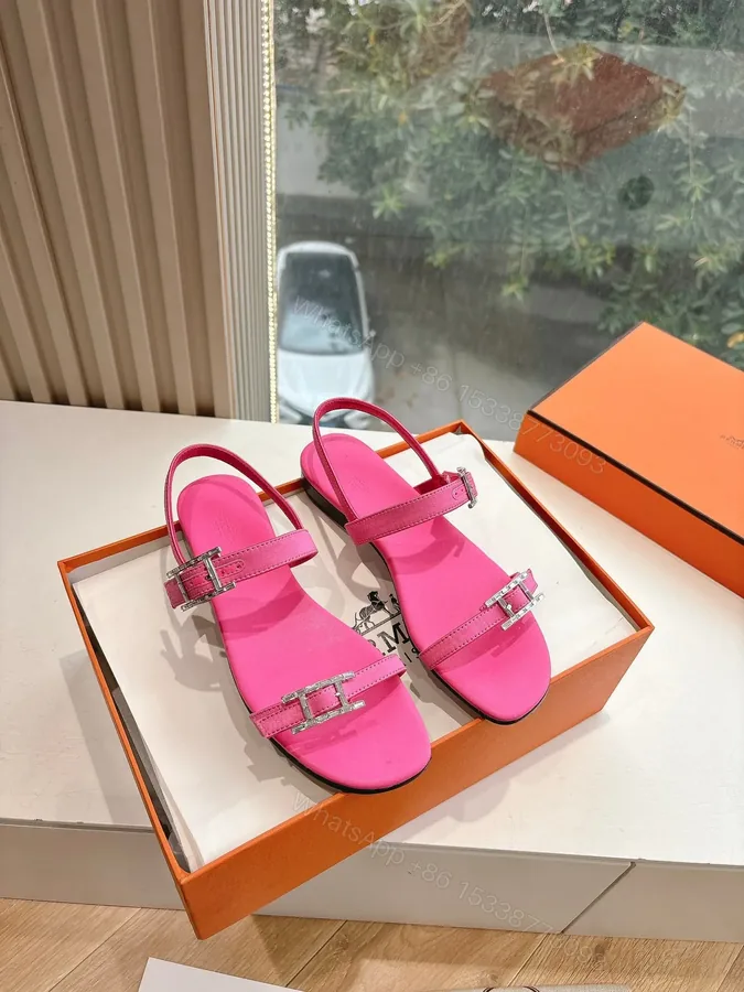 View 1 of Hermes Women Pink Leather Sandals