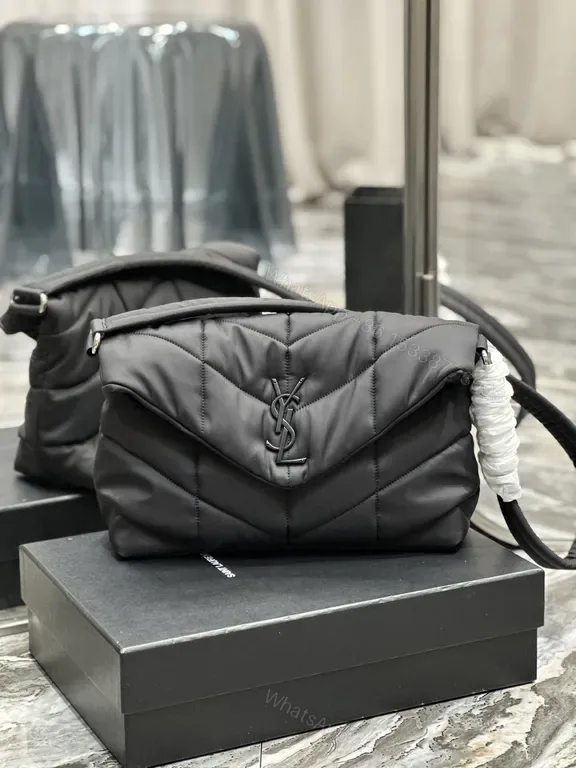 View 1 of Chic Satin Quilted Crossbody Bag with YSL Emblem - Luxury