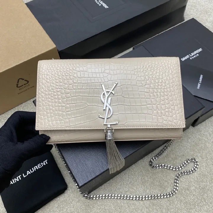 View 1 of Taupe Croc-Embossed Crossbody with Luxe Hardware, Structured Bag