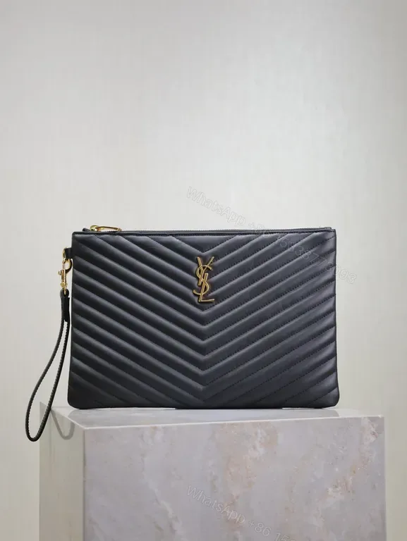 View 1 of Chic Quilted Clutch with YSL Logo â€” Luxe Evening Essential