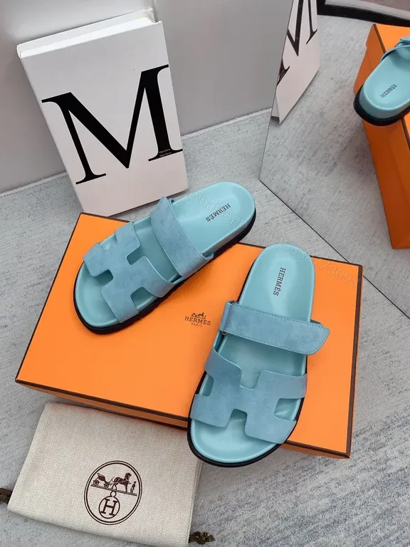 View 1 of Powder-Blue Suede Sandals + H-Cut Straps + Luxury Comfort Sandals