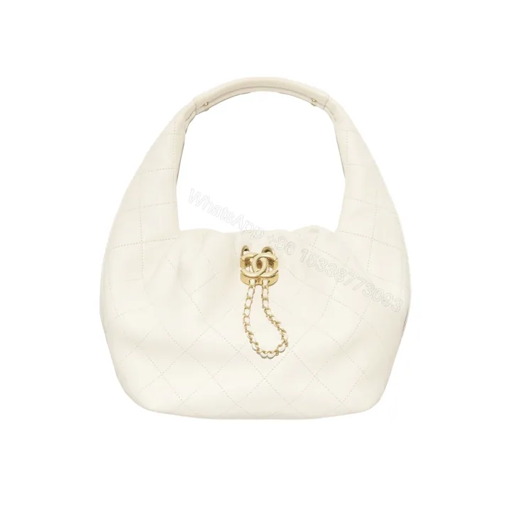 View 1 of Chanel Mini Hobo Handbag Gold Tone Hardware Beige 19Cm