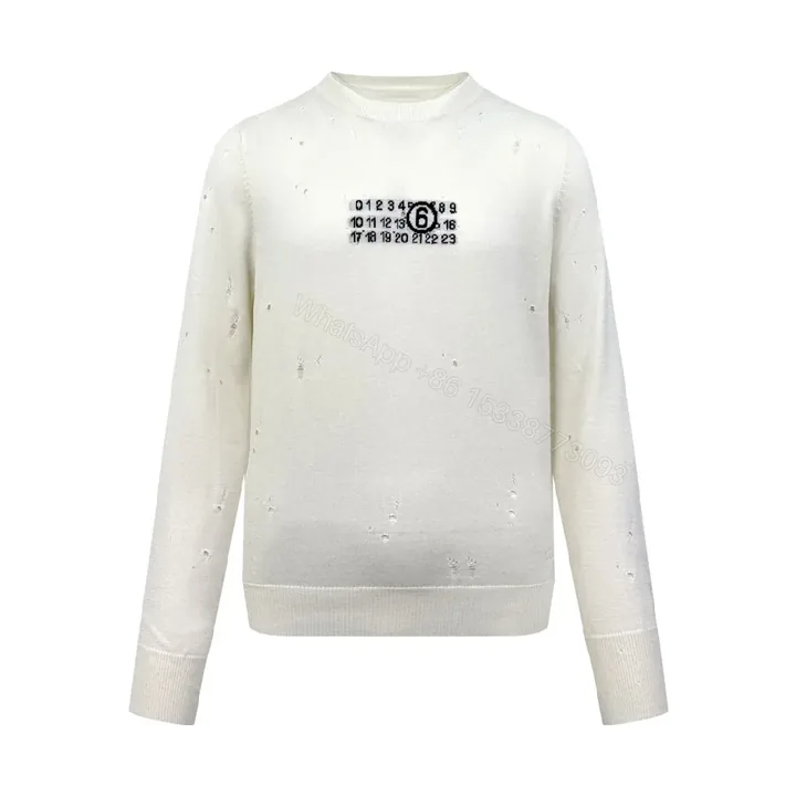 View 1 of Off-White Knit Crewneck Sweatshirt with Distressed Texture