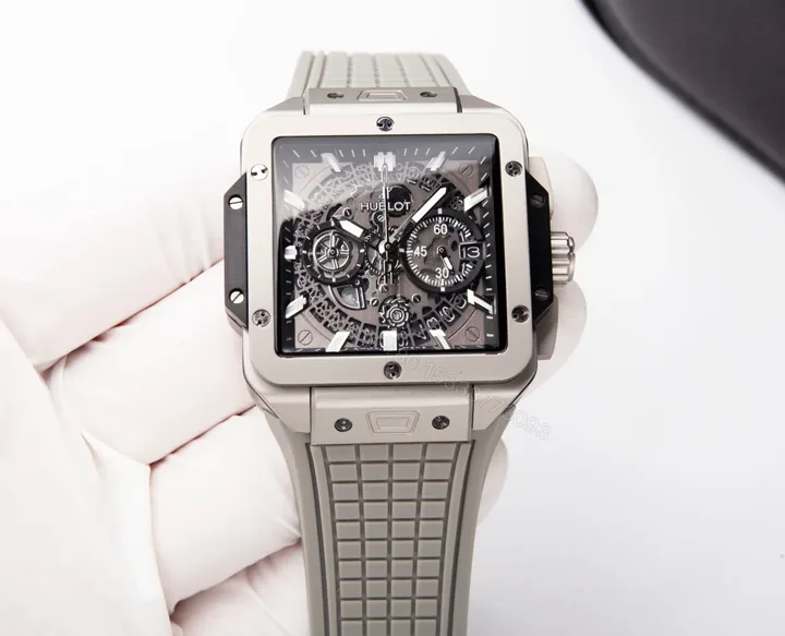 View 1 of Hublot Square Bang Unico Replica 42MM Premium Grey Rubber Strap Edition RG-HUBLOT-SQUARE-GREY-42