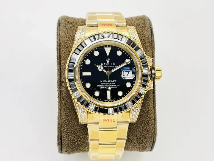 View 1 of Rolex Submariner Yellow Gold Black Dial Paved Diamond Oyster Bracelet 40mm RLX-SUB-YG-BLK-PAV40-OYS
