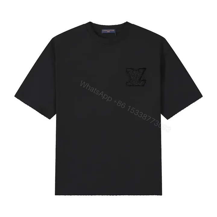 View 1 of Black Cotton-Blend Crewneck Tee: Subtle LV Embroidery, Luxury Comfort