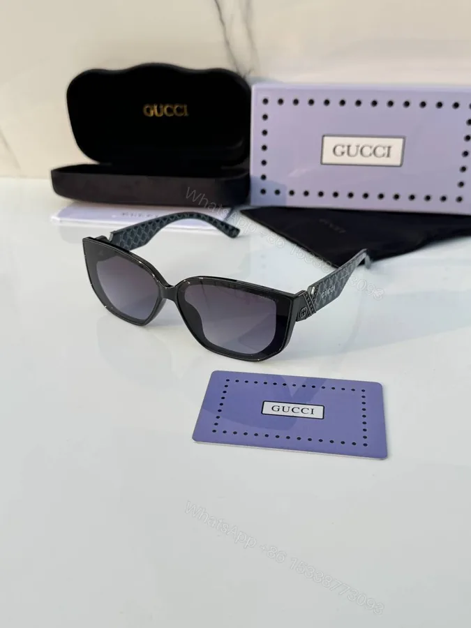 View 1 of First Copy Gucci Square Sunglasses Black Frame Gradient Grey Lens