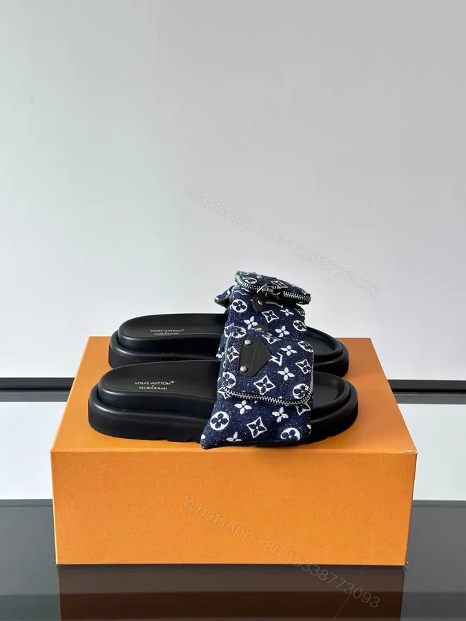 View 1 of LV Men Navy Fabric Slides