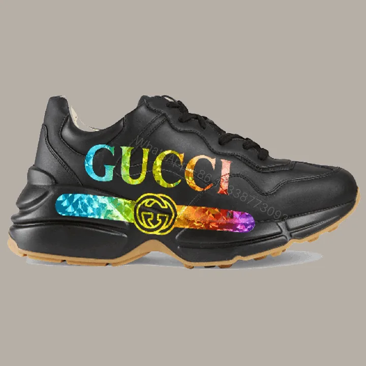 View 1 of GUCCI RHYTON LEATHER SNEAKER WITH GUCCI LOGO