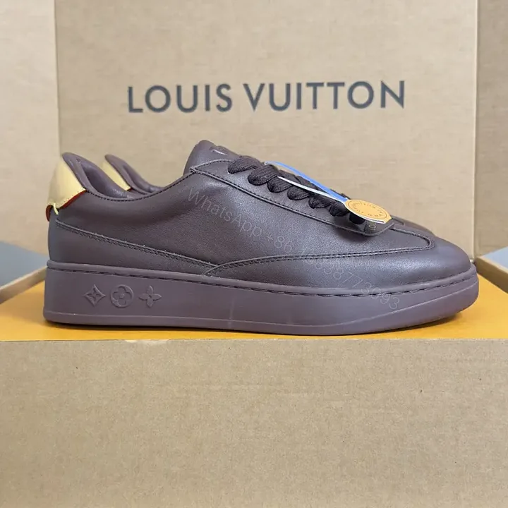 View 1 of Purple Leather Platform Sneaker with Monogram Embossed Sole