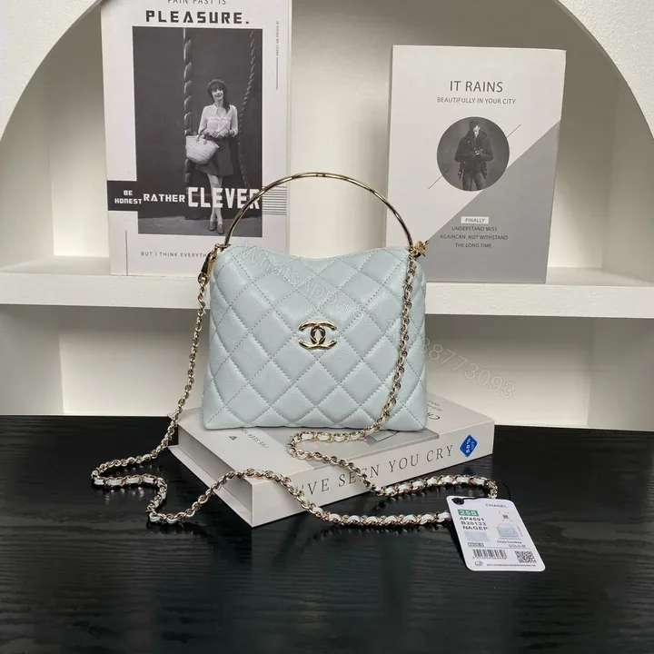 View 1 of Chanel Small Hobo Bag in light blue quilted calfskin