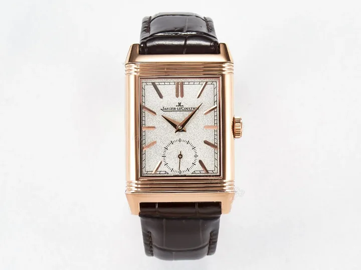 View 1 of Reverso Tribute Duoface Small Seconds RG MGF Best Edition White Spray Paint Dial on Black Leather Strap A854A