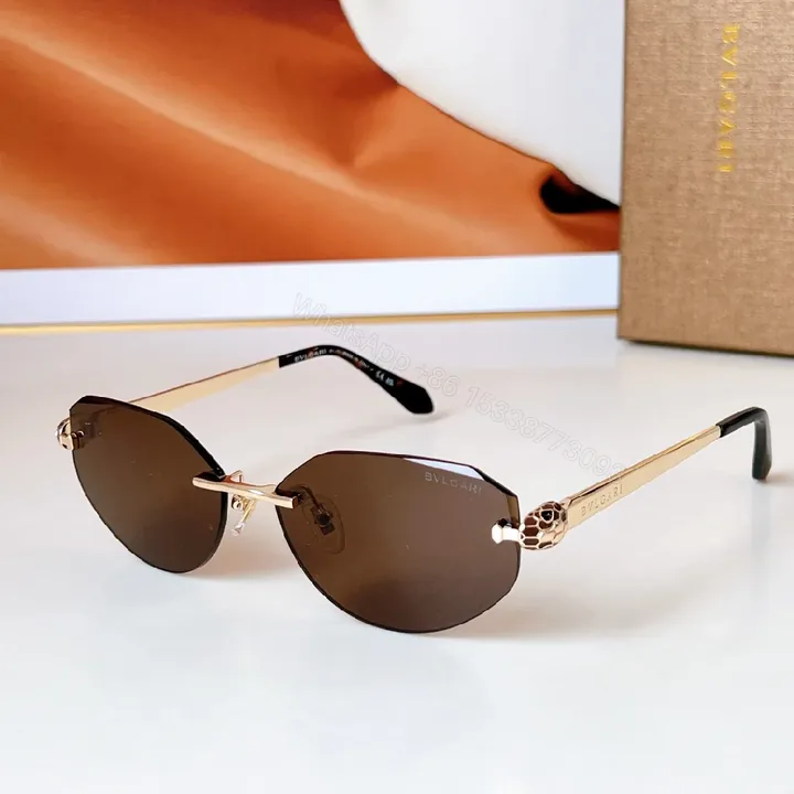 View 1 of Rose Gold Rimless Oval Shield Sunglasses, Luxury Style