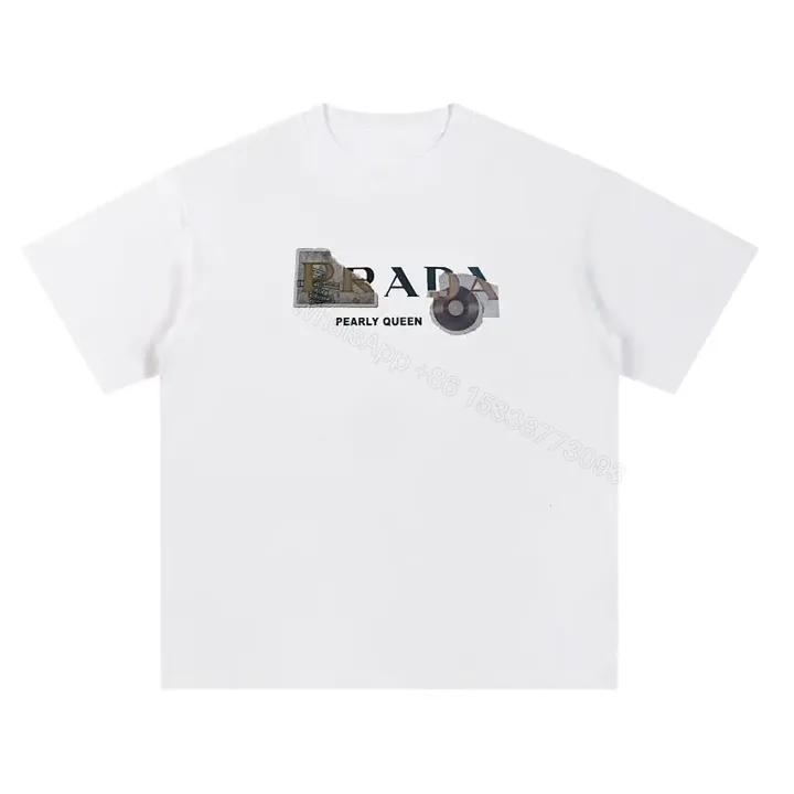 View 1 of White Cotton Minimalist Graphic Tee with Pearlescent Accent