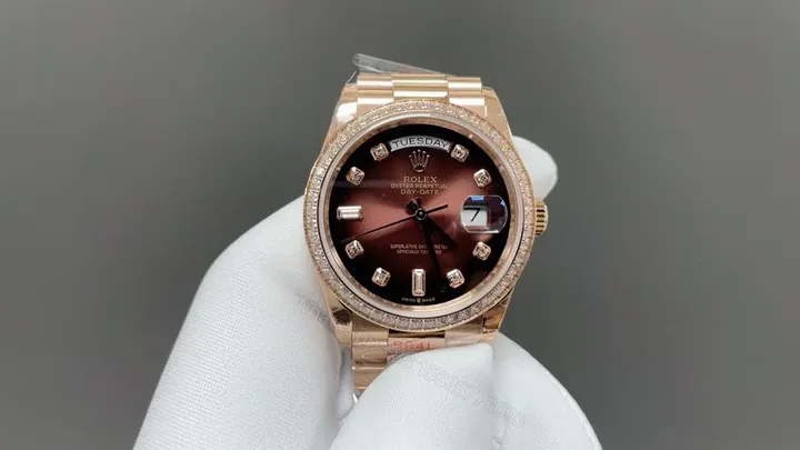 View 1 of Rolex Day-Date 36 Everose Gold Diamond Brown Ombré-Diamond President 128345RBR-0040
