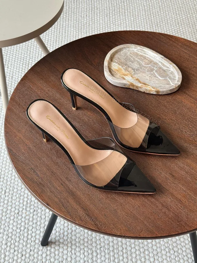 View 1 of Gianvito Rossi Elle 105 TPU and patent leather mules