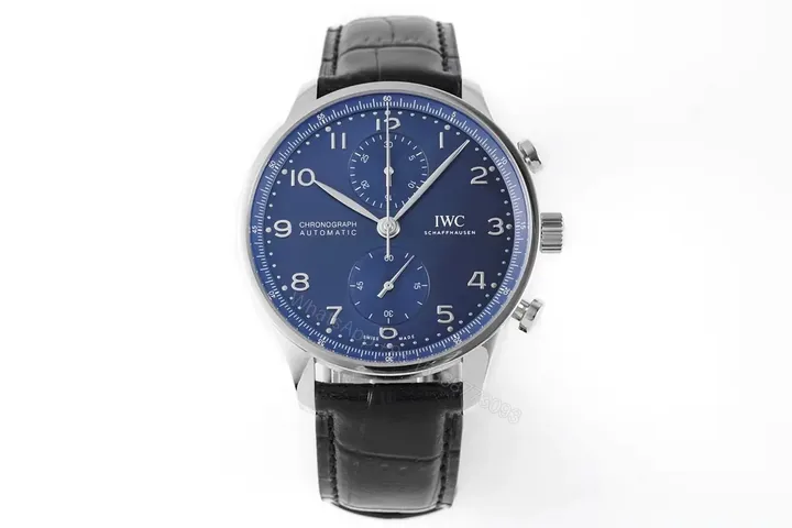 View 1 of IWC 150th Portugal Chronograph Blue Dial Black Leather Strap Ultimate 40MM IWC-PORT-150-CHR-BLU40
