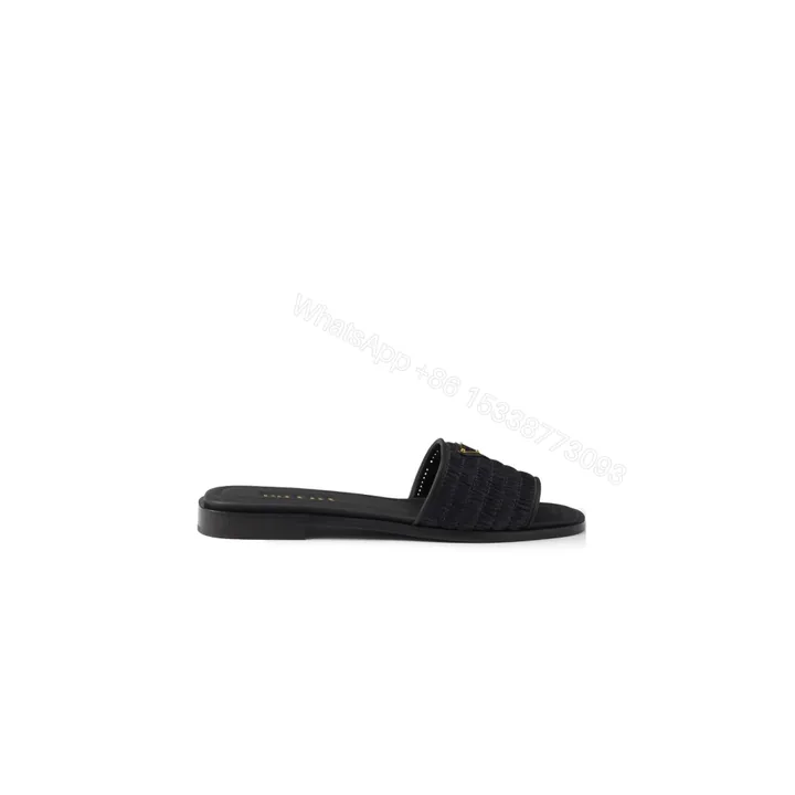 View 1 of Prada Leather Slides With Crochet Details Black
