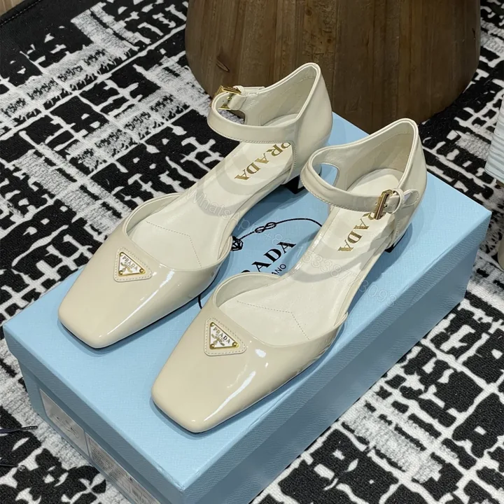 View 1 of 高仿Prada*1l325M方頭粗跟涼鞋3.5CM白色免檢版