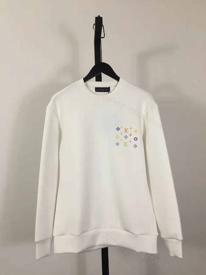 View 1 of White Crewneck Sweatshirt with Multicolor Monogram Accent