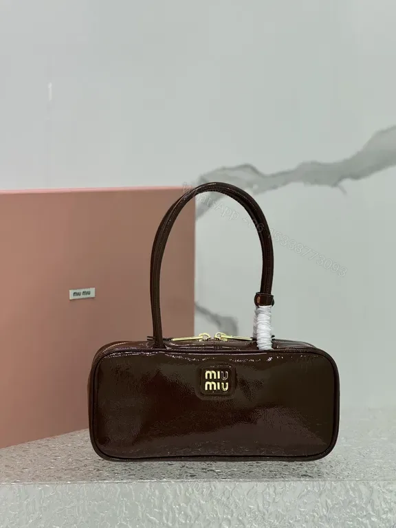 View 1 of Compact Miu Miu Patent Leather Handbag: Gold Hardware, Structured