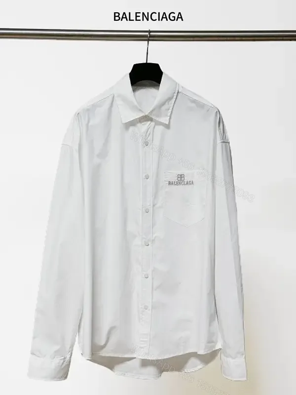 View 1 of Minimalist Button-Front Shirt with Subtle Logo Detail