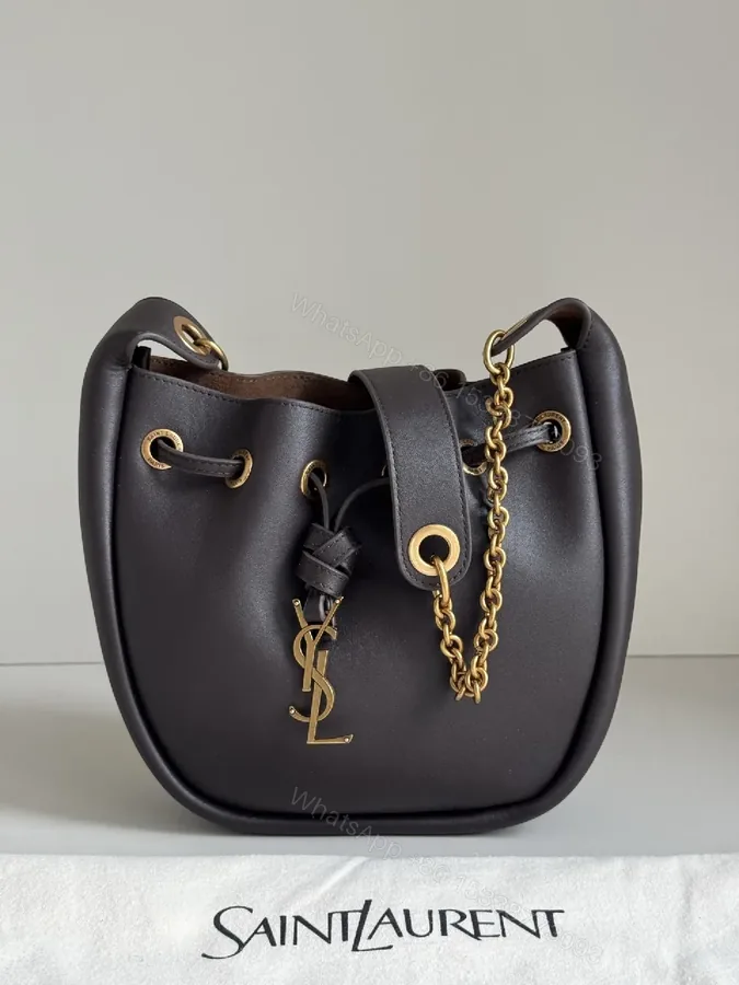 View 1 of Deep Black + Leather + Minimalist + Gold Hardware + Bucket Bag