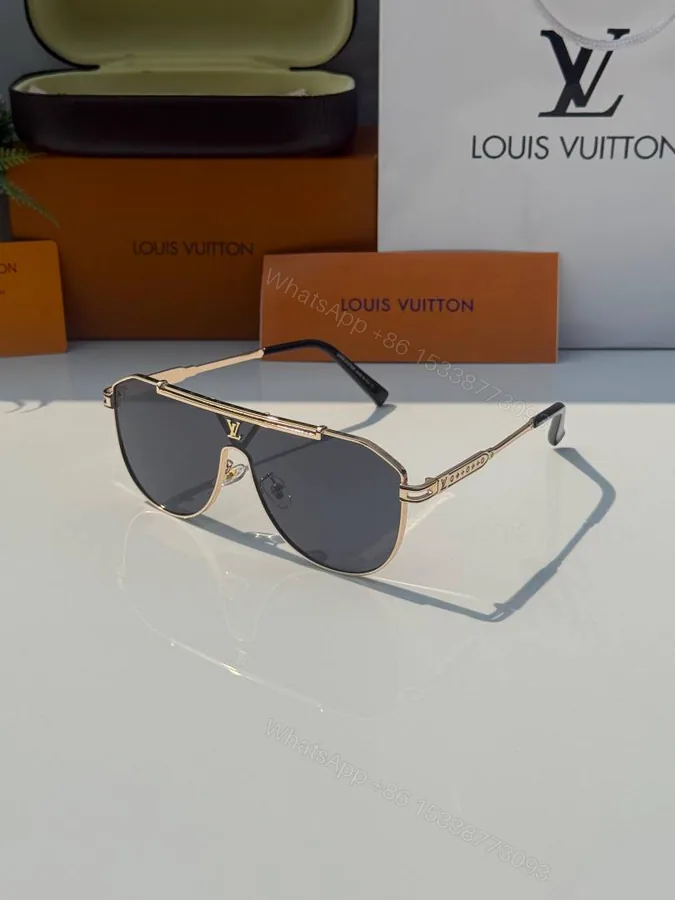 View 1 of First Copy Louis Vuitton Gold Aviator Frame Grey Lens Men’s Sunglasses